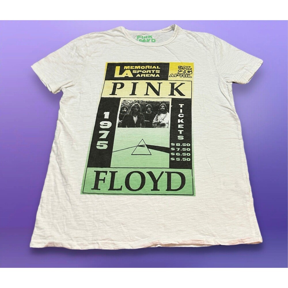 Pink Floyd  1975 Vintage White Tee with Yellow & Mint Green Tour Graphic M